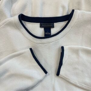 Saddlebred Men's Ivory Sweater with Dark Blue Trim